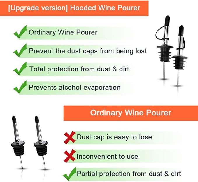 24PCS Liquor Pour Spout, Stainless Steel Bottle Pourers, With Dust Caps Olive Oil Spout, Suitable for About 3/4" Bottle Mouth