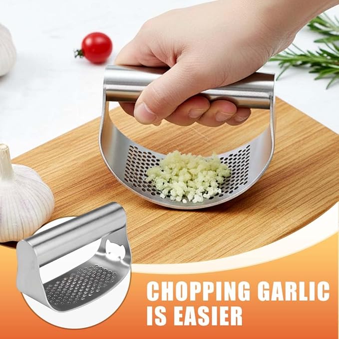 Stainless Steel Garlic Press, 2026 Upgrade Garlic Press Rocker Heavy Duty Stainless Steel Garlic Mincer, Heavy Garlic Chopper with Peeler And Cleaning Brush (2PCS With Corkscrew)