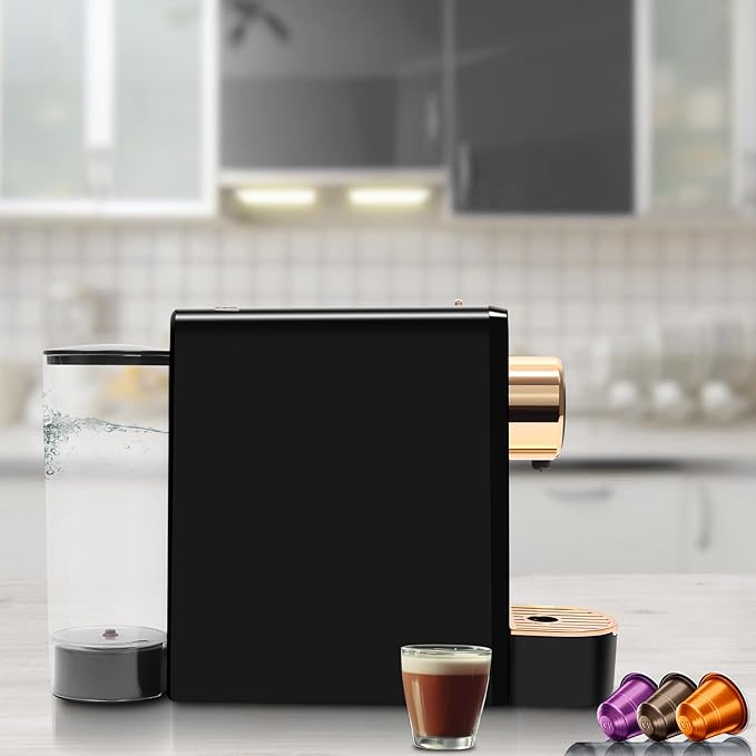 Espresso Machine Compatible with Nespresso Original Capsules, 20 Bar High Pressure Single Serve Coffee Maker, Programmable Mini Pod Coffee Machine with 18oz Tank for Espresso & Lungo - Black