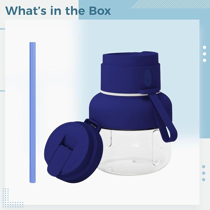 850Ml Portable Blender, 12-Vane Electric Juicer For Smoothies, Double Cap Lid Water Bottle, Straw, Usb-C Rechargeable, 1500Mah, Blue