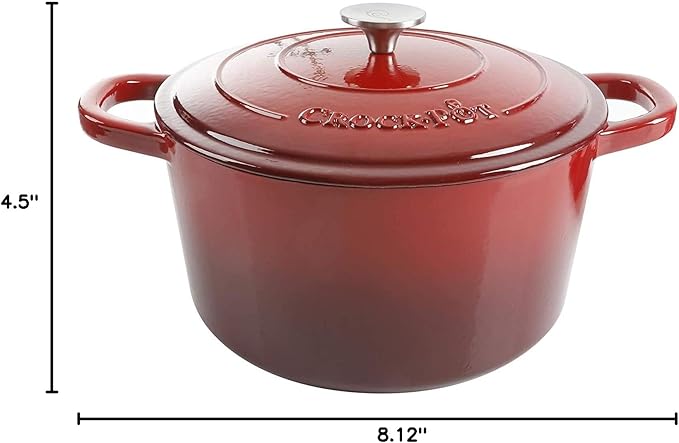 Crock-Pot Artisan 3-Quart Round Enameled Cast Iron Dutch Oven – Gradient Red, Durable Heavy-Duty Cookware for Slow Cooking, Roasting, Baking with Lid