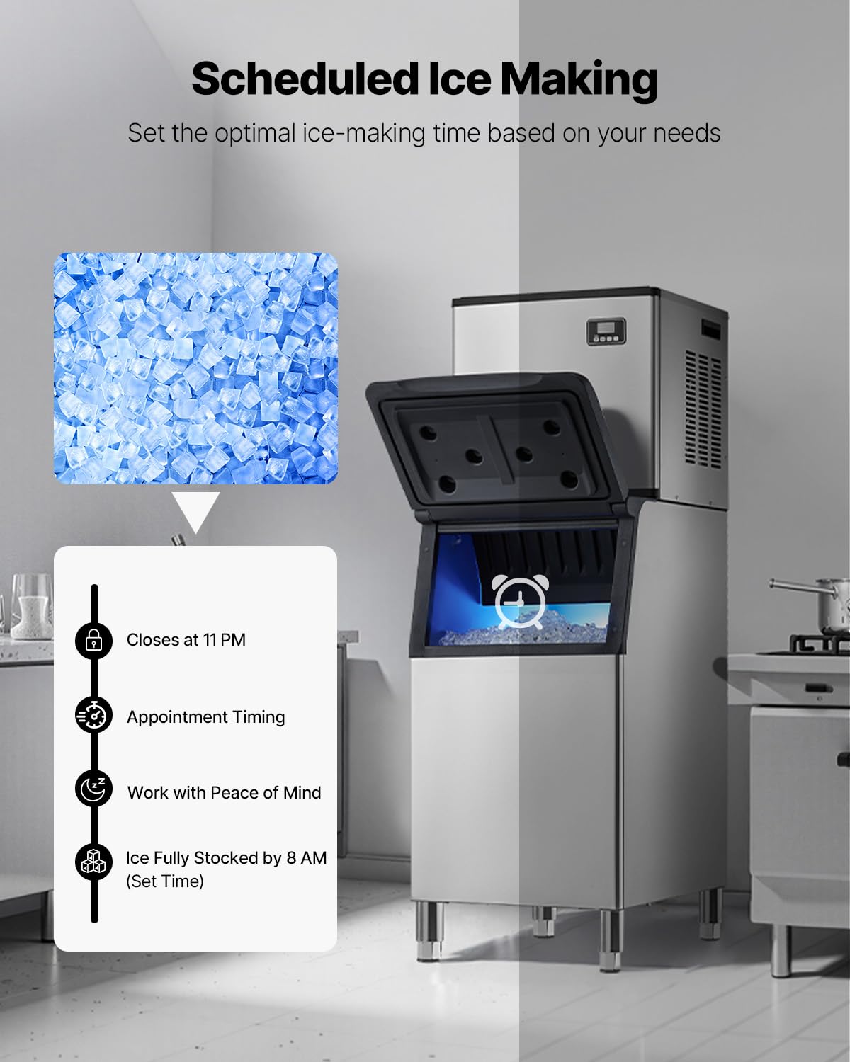 VEVOR Commercial Ice Maker Machine, 500LBS/24H Ice-Making Machine with 300LBS Large Storage Bin, Auto Self-Cleaning Ice Maker with Touchscreen for Bar Cafe Restaurant Business Commercial