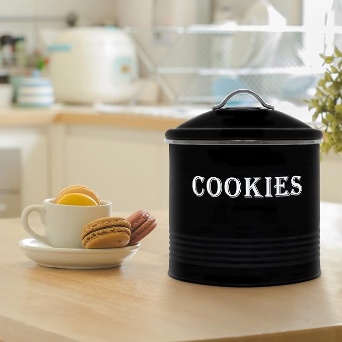 Blue Donuts Vintage Cookie Tin - Airtight Jar Containers, Kitchen Counter, Large Size, Gift Giving