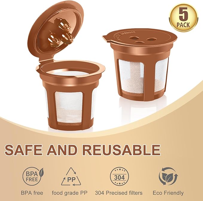 VIVI SKY Reusable Coffee Filter for Ninja Coffee Maker, 4 Cone Filter #4 for Dual Brew, Coffee Accessories (5* K Cups)