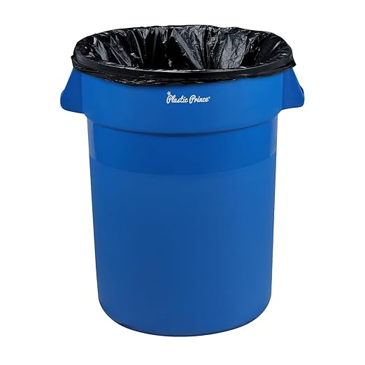 PLASTIC PRINCE 32 Gallon Round Trash Can Container Blue Plastic Commercial Garbage Bin for Home Garage Restaurants Warehouses