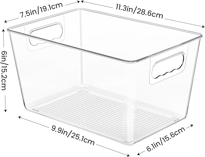 YIHONG Clear Plastic Storage Organizer Bins, 4 Pack Pantry Food Storage Bins with Handle for Kitchen,Refrigerator, Freezer,Cabinet Organization and Storage