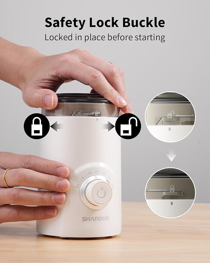 SHARDOR Electric Super Silent Blade Coffee Grinder, Timed Grind Control Rotary Knob, Adjustable Coarse to Fine for Coffee Beans, Spices & Herbs, White