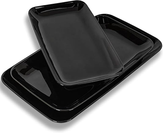 DELLING Large Serving Platter Set of 3, 16/14/12 Inch Porcelain Serving Trays for Party - Black Ceramic Rectangular Platters for Entertaining,Platter for Thanksgiving Christmas, Dishwasher Oven Safe