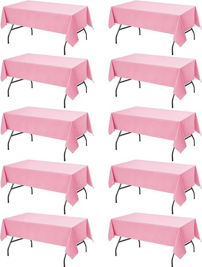 10-Pack Pink Tablecloths for Rectangle Tables, 54 x 108 Inches, Stain-Resistant Polyester Fabric for 6 Foot Tables - Washable Table Covers for Weddings, Banquets, Birthday Parties, Events