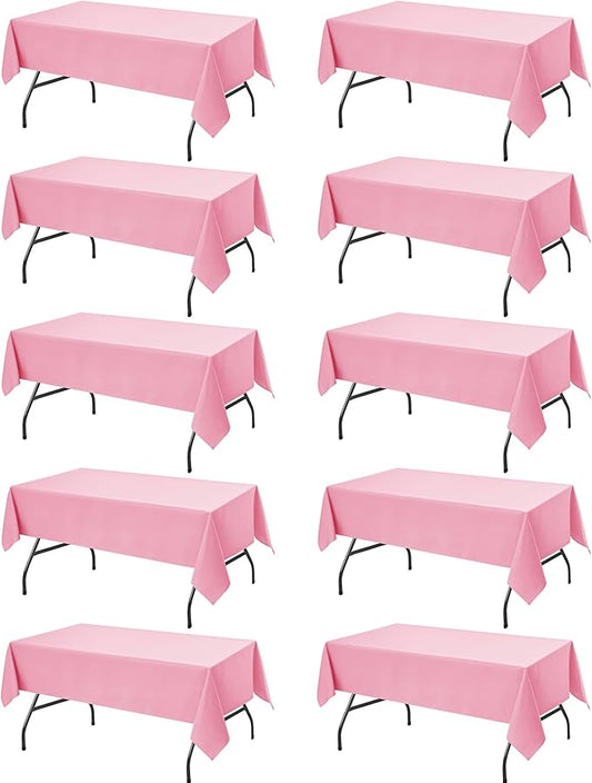 10-Pack Pink Tablecloths for Rectangle Tables, 54 x 108 Inches, Stain-Resistant Polyester Fabric for 6 Foot Tables - Washable Table Covers for Weddings, Banquets, Birthday Parties, Events
