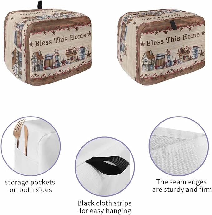 Country Star Toaster Oven Cover - Large Farmhouse Beige Brown Wood Rustic Barn Toaster Cover with Loop, Protects Bread Machine & Dust