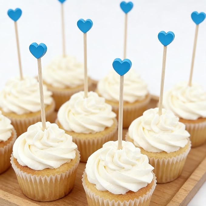 100 Pcs 6 Inch Blue Heart Shaped Wooden Swizzle Sticks, Cake Pop Sticks, Cocktail & Coffee Drink Stirrers, Rock Candy Sticks, Lollipop Sticks for Baby Shower, Gender Reveal, Birthday & Wedding Party