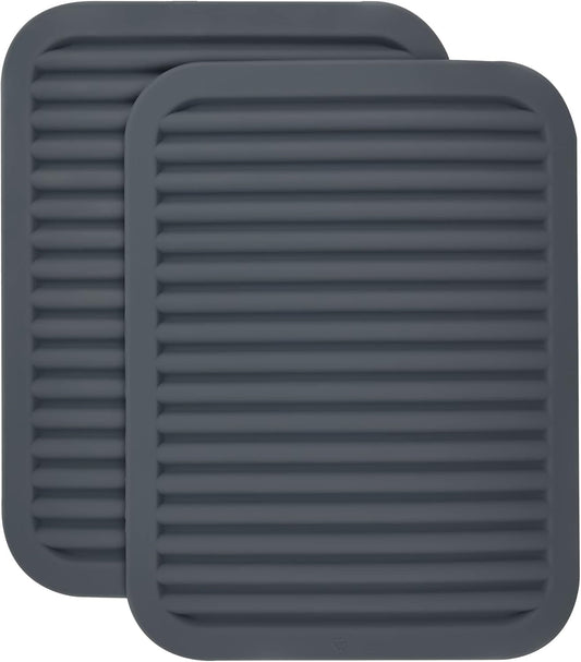 Silicone Trivets for Hot Pots&Pans-Trivet Mat-Hot Pads for Kitchen-Versatile Trivets for Hot Dishes-Heat Resistant Mats for Counter&Table, Pot Holders Drying Mat (9x12) Pack 2 Dark Grey