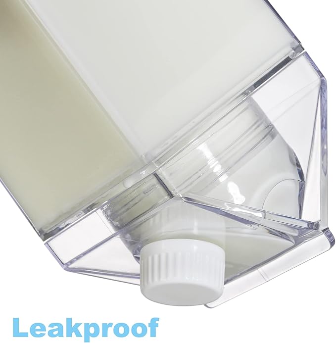 yarlung 4 Pack 34 Oz Milk Carton Water Bottle, Clear Plastic Milk Box Portable Leakproof Square Juice Bottle for Outdoor Sports Travel Camping