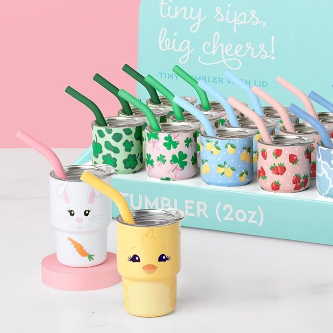 Swig Life Swig Shots Insulated Tumbler 2oz, Stainless Steel Mini Tumbler with Lid and Silicone Straw, Double Wall & Vacuum Sealed, Mini Tumblers for Shots (Easter Bunny)