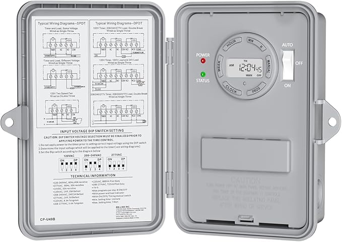 BN-LINK Pool Pump Timer, Outdoor Timer Box, Heavy Duty, 2HP 40A Max, 120, 240, 277 VAC, for Pool Pump, Water Heater, Fans, SPA, ETL Listed (Digital)