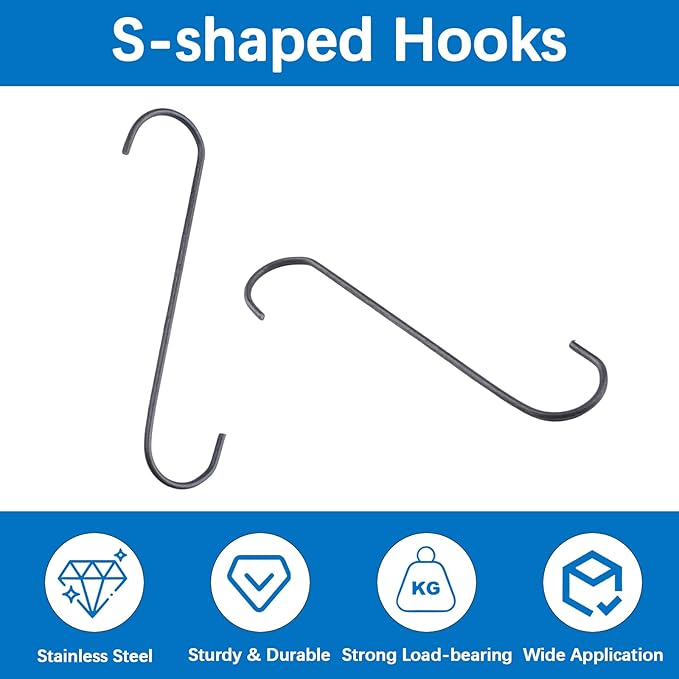 30Pcs Powder Coating Hooks, S-Shaped Spray Painting Hooks Coating Rack, Metal Hook for Organizing Home Kitchen Garage Garden Hanging Storage DIY Display Warehouses Factory (3mm*15cm)