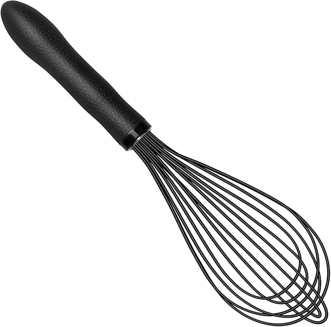 TEEVEA Silicone Whisk Stainless Steel Heat Resistant Non Scratch Kitchen Cooking Utensil for Blending Whisking Beating Frothing Stirring 11 Inch Black