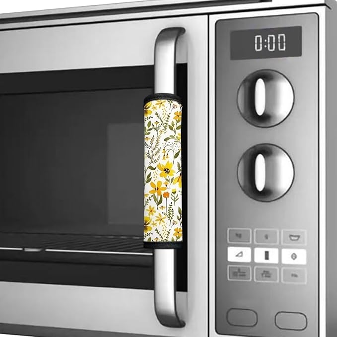 Refrigerator Door Handle Covers Set of 6, Antiskid Protector for Fridge Oven Dishwasher Keep Your Kitchen Appliance Clean from Smudges, Food Stains, Yellow Flower