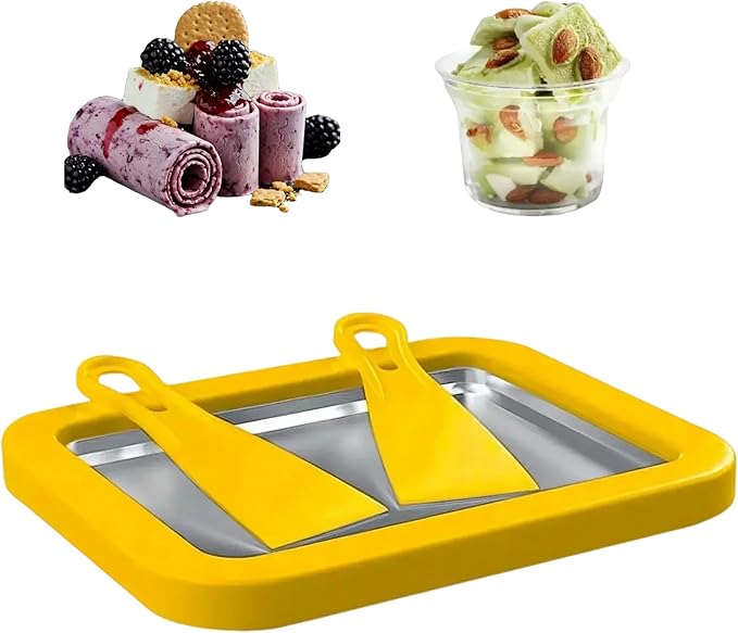 Ice Cream Roll Maker Rolled Ice Cream Machine, Sweet Spot Pan, Instant Cold Plate, Ideal for Making Rolled Ice Cream Soft Serve Slushies Frozen Yogurt Sorbet and Gelato (Vibrant Yellow)