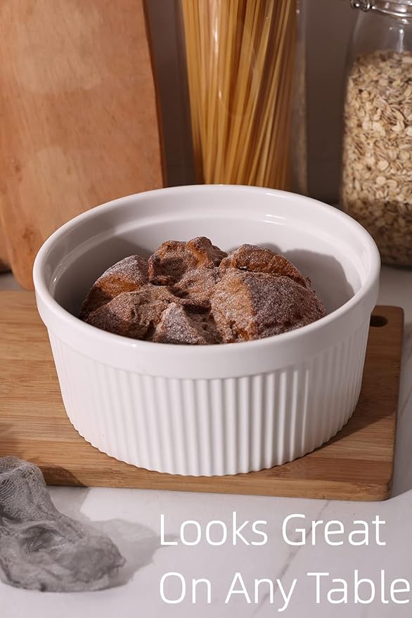 64 oz Ramekins 1 pcs Porcelain Ramekins Dishes for Souffle,Creme Brulee, Pudding, Custard Cups,Bakeware Bowls Set for Baking,Oven Safe, White (8 inch)