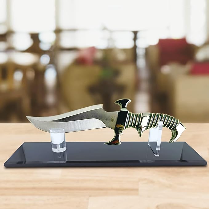 PAL 2000 KNIVES Acrylic Knife Display Stand Fixed Blade Knife Collection Display Stand Holder for Single Knife Rustic Cabin Home Decor (Clear Base) 3143