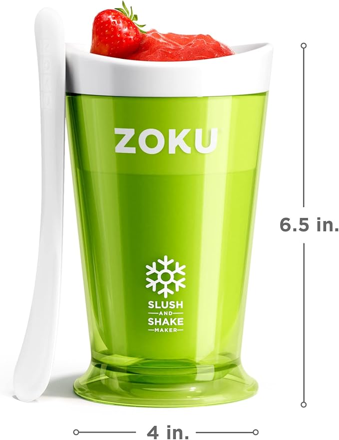 ZOKU Original Slush and Shake Maker, Compact Make and Serve Cup with Freezer Core Creates Single-Serving Smoothies, Slushies and Milkshakes in Minutes, BPA-Free, Green/Orange Set of 2