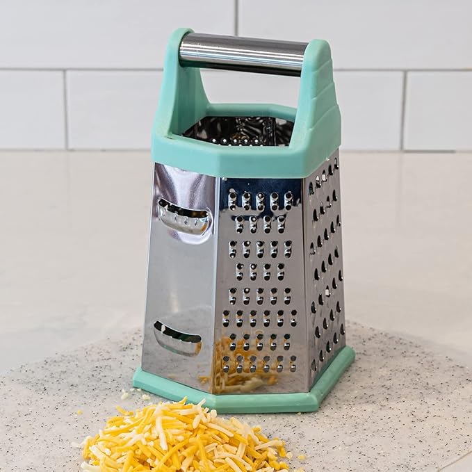 Beille 6 Side Stainless Steel Grater Top Handle Zester Slicer 7.75 Inch, Mint Green