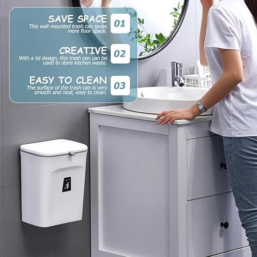 Hanging Kitchen Compost Bin 9l with Inner Bucket Sealed Plastic Trash Can with Lid for Indoor Food Waste Storage Wall-Mounted Household Garbage Container