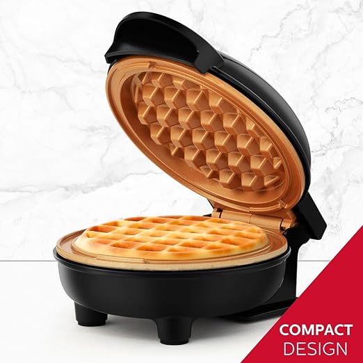 Holstein Housewares 4-inch Personal Waffle Maker, Black and Copper Color - Delicious Waffles in Minutes