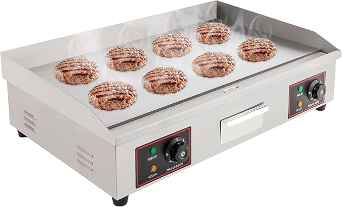 Commercial Electric Griddle, 30" 3000W Electric Countertop Flat Top Griddle Grill, Non-Stick Stainless Steel Teppanyaki Grill, Adjustable Temperature Control 122-572℉ (No Plug)