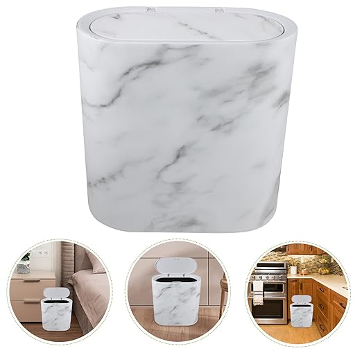 Ipetboom Marble Trash Can with Lid Plastic Garbage Bin for Bathroom Bedroom Kitchen Narrow Space Wastebasket