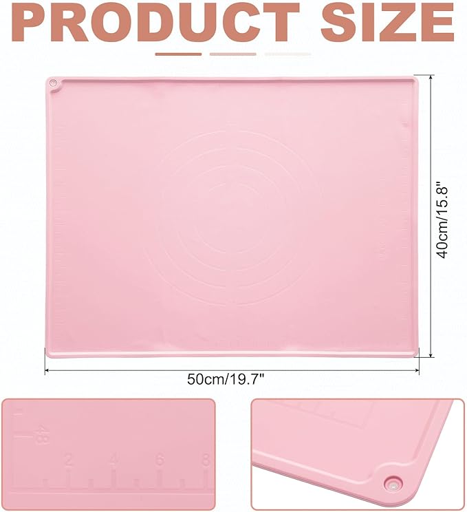 uxcell Silicone Pastry Mat, 19.7" x 15.8" Silicone Baking Mat with Measurements, Non-Stick Dough Rolling Mat for Making Pastry Cookies Bread Pizza Pink