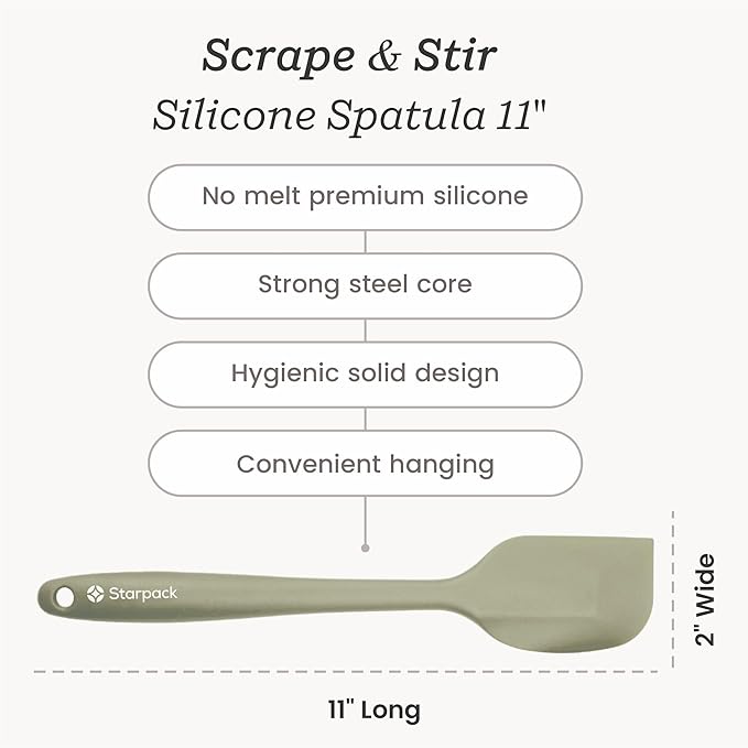 Starpack 'Scrape & Stir' Silicone Spatula (11 Inch) - 600°F Heat Resistant Spatula Set - Food Grade Kitchen Spatulas - LFGB Grade Nonstick Baking and Cooking Rubber Spatulas Set