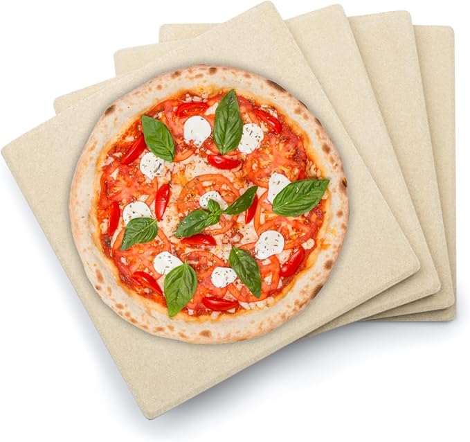 Outset Pizza Grill Stone Tiles For Oven and Grill, Set of 4 Baking Stones for Pizza, Bread & More