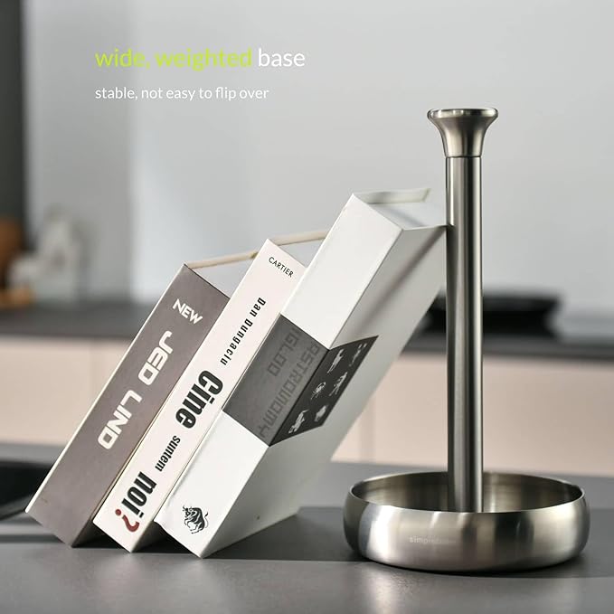 simpletome Paper Towel Holder Countertop Keep It Rolled Up Weighted Base (304 Brushed Silvery)
