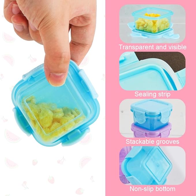 12PCS Food Storage Containers with Airtight Lids, 60ML Small Plastic Meal Prep Boxes, Dishwasher & Microwave Safe,BPA Free (White, Pink, Yellow, Blue, Purple, Green)