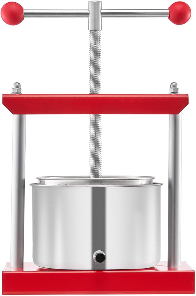 VEVOR 0.8 Gal/3L Fruit Wine Press, 2 Stainless Steel Barrels, Manual Juice Maker, Cider Apple Grape Tincture Honey Olive Oil Making Press with T-Handle for Outdoor Kitchen Home
