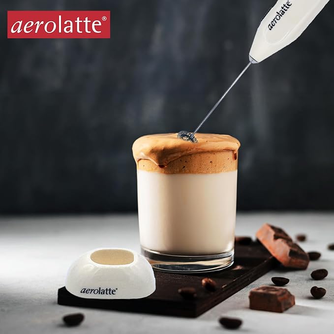 Aerolatte Milk Frother with Counter Stand, The Original Steam-Free Frother, Ivory, Batteries Included