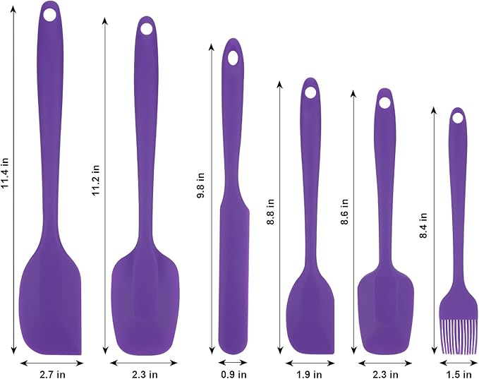 Silicone Spatulas Set, Rubber Spoon Spatula Heat Resistant Spoonula One Piece Design Seamless Spatula Non-Stick Scrapers Baking Mixing Tool (Purple)
