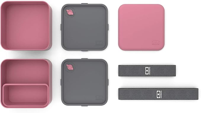 monbento - Large Bento Lunch Box MB Square Blush with 2 Compartments - 57 oz - Leakproof Lunch Box for Work/Picnic/Meal Prep - BPA Free - Microwave & Dishwasher Safe - Pink