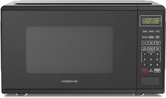 Farberware 0.9 Cu. Ft. 900-Watt Oven Auto, Defrost, & Express Cooking – Compact Countertop Microwave with Digital Display & Safety Lock, Black