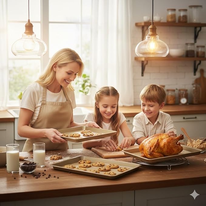 Baking Sheet Pan Set of 3 | Nonstick Cookie Sheets for Baking Supplies | No Rust & No Toxic Carbon Steel Half Sheet Pan+Jelly Roll Pan+Quarter Sheet Pan Set | Heavy Duty Baking Tray for Oven
