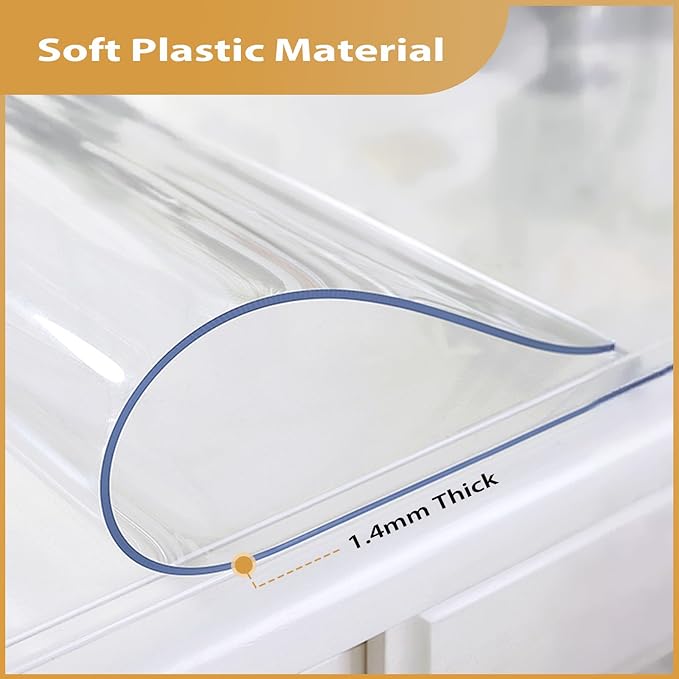 Clear Table Protector 40 x 80 Inch, 1.4mm Thick Waterproof PVC Plastic Table Cover, Durable Table Pad for Dining Room, Kitchen, Writing Desk, and Coffee Tables