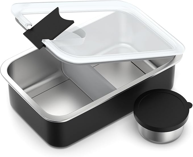 Bakpoco Stainless Steel Bento Lunch Box for Kids, 33oz Leak-Proof Lunch Box Containers, Microwave-Safe, with Adjustable Divider, Convenient Metal Lunchbox for School, Travel
