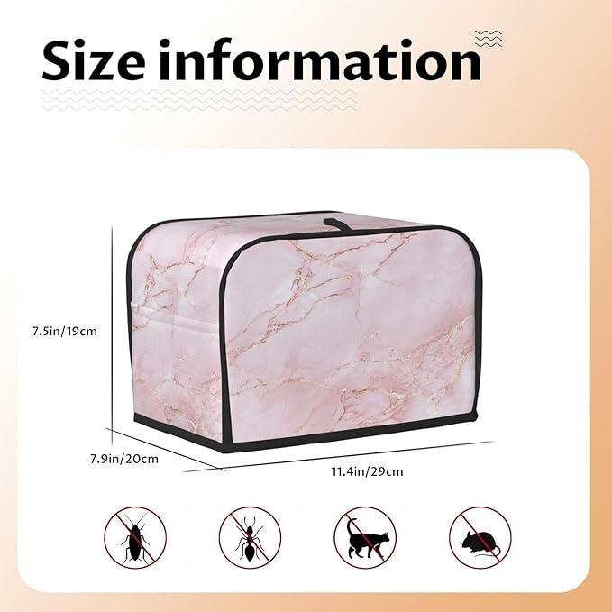 Toaster Cover 2 Slice Light Pink Marble Art Kitchen Small Appliance Covers with Pockets Dust and Fingerprint Protection