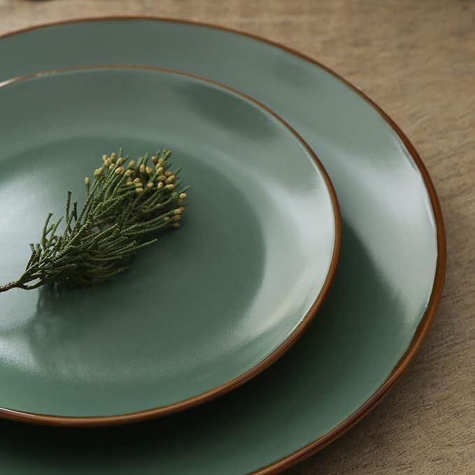 Stone Lain Brasa Modern Stoneware 32 Piece Dinnerware Sets, Plates and bowls Sets, Dish Set for 8, Green