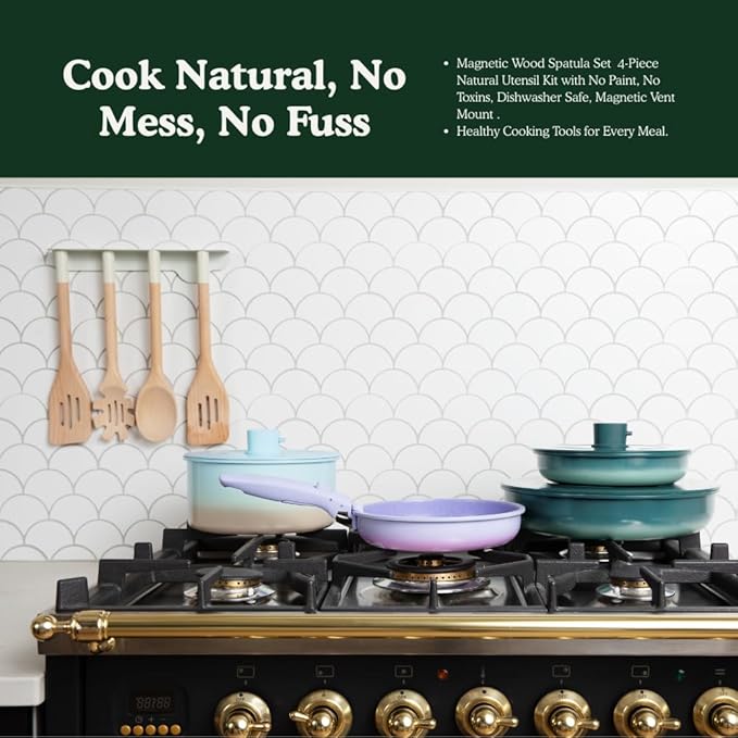 Magnetic Wooden Spatula for Cooking – 4-Piece Wood Spatula Set with No Paint & No Toxins - Wooden Cooking Utensil Sets with Dishwasher Safe & Magnetic Vent Mount – Kitchen Spatulas for Every Meal!