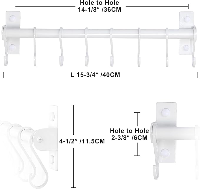 Dseap Kitchen Utensil Holder Hanger, Pot and Pan Rack Wall Mounted, Kitchen Rail with 8 Hooks for Hanging Cooking Utensils, Mugs, Spoons, Wall Mounted, White, Pack of 2