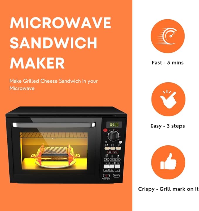 MACONEE Microwave Grill & Bacon Crisper - Panini Press, Sandwich Maker, and Crisping Tray for Fast, Crispy Meals